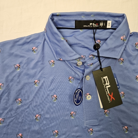 RLX Ralph Lauren Performance Golf Polo Shirt Blue Flamingo Men's Size Large